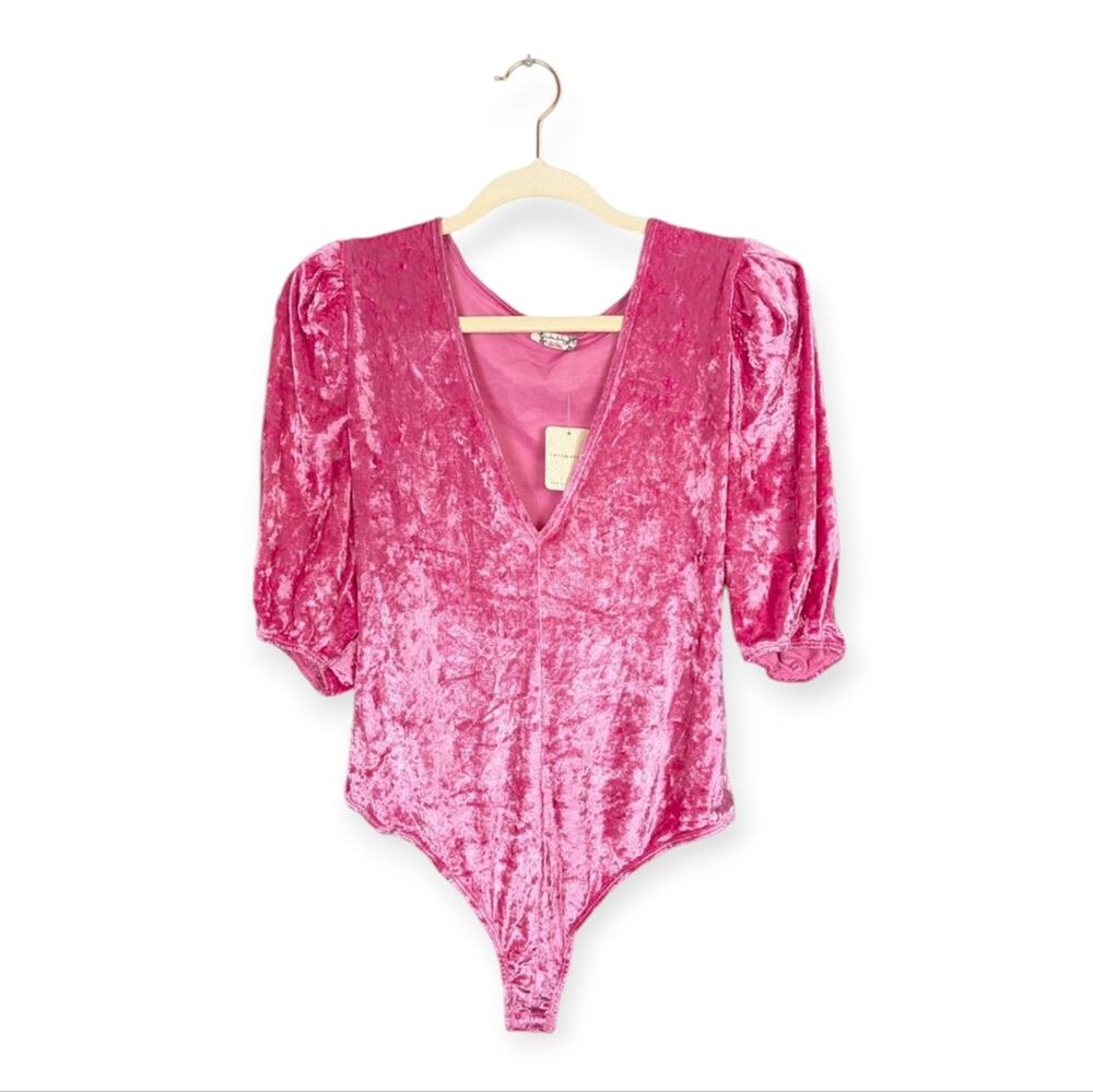NWT Free People Intimately Pink Phenom Velvet Dont You Wish Bodysuit Size M